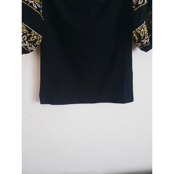 Free People Rock With It Puff Sleeve Embroidered Top Black Size Medium - Picture 7 of 10